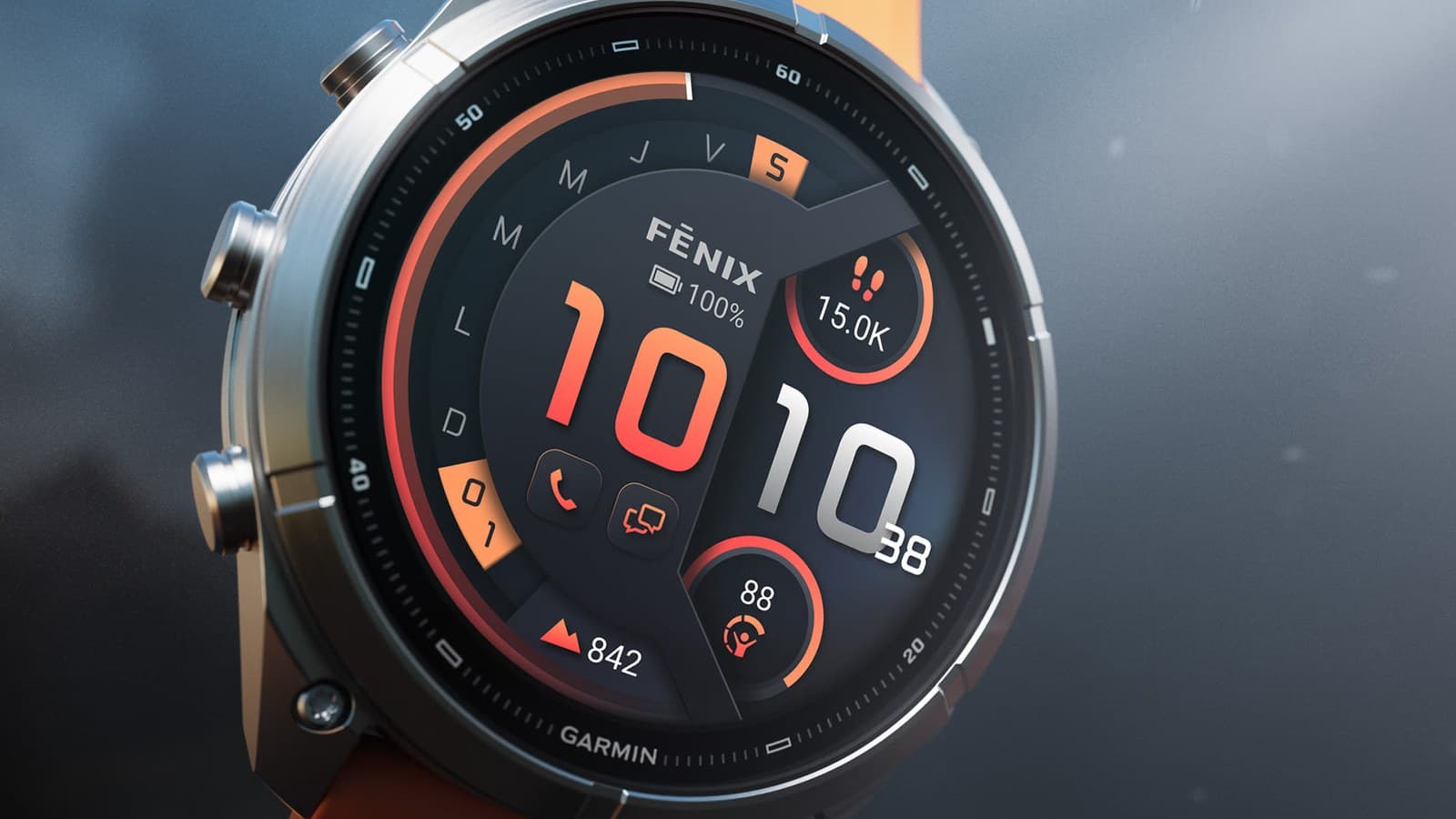 Garmin fēnix 9 Pro au poignet, boîtier titane et bracelet orange